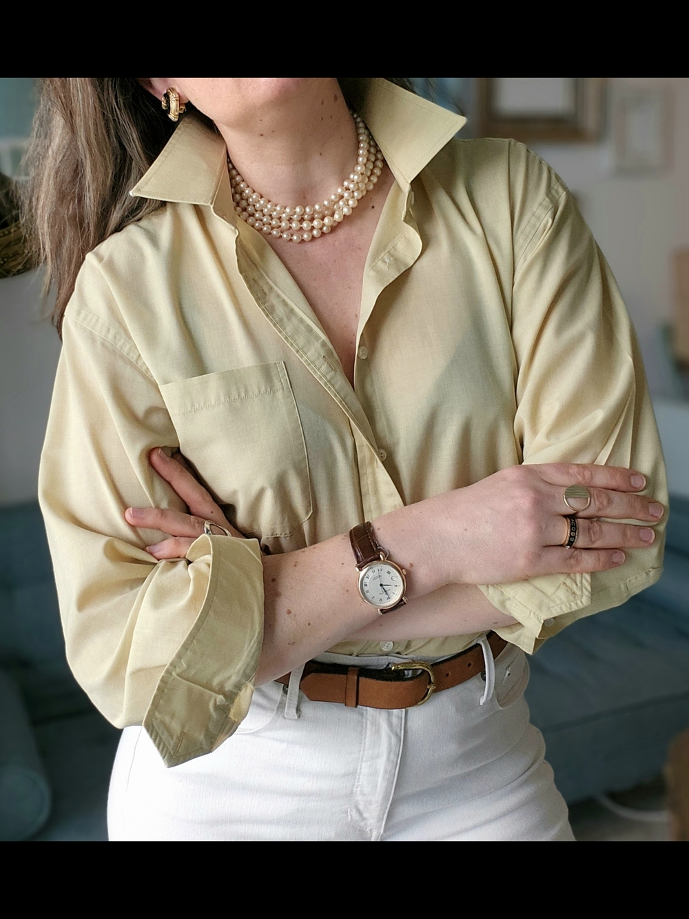 Vintagr Dior Pale Yellow Button-Down Shirt for Women
